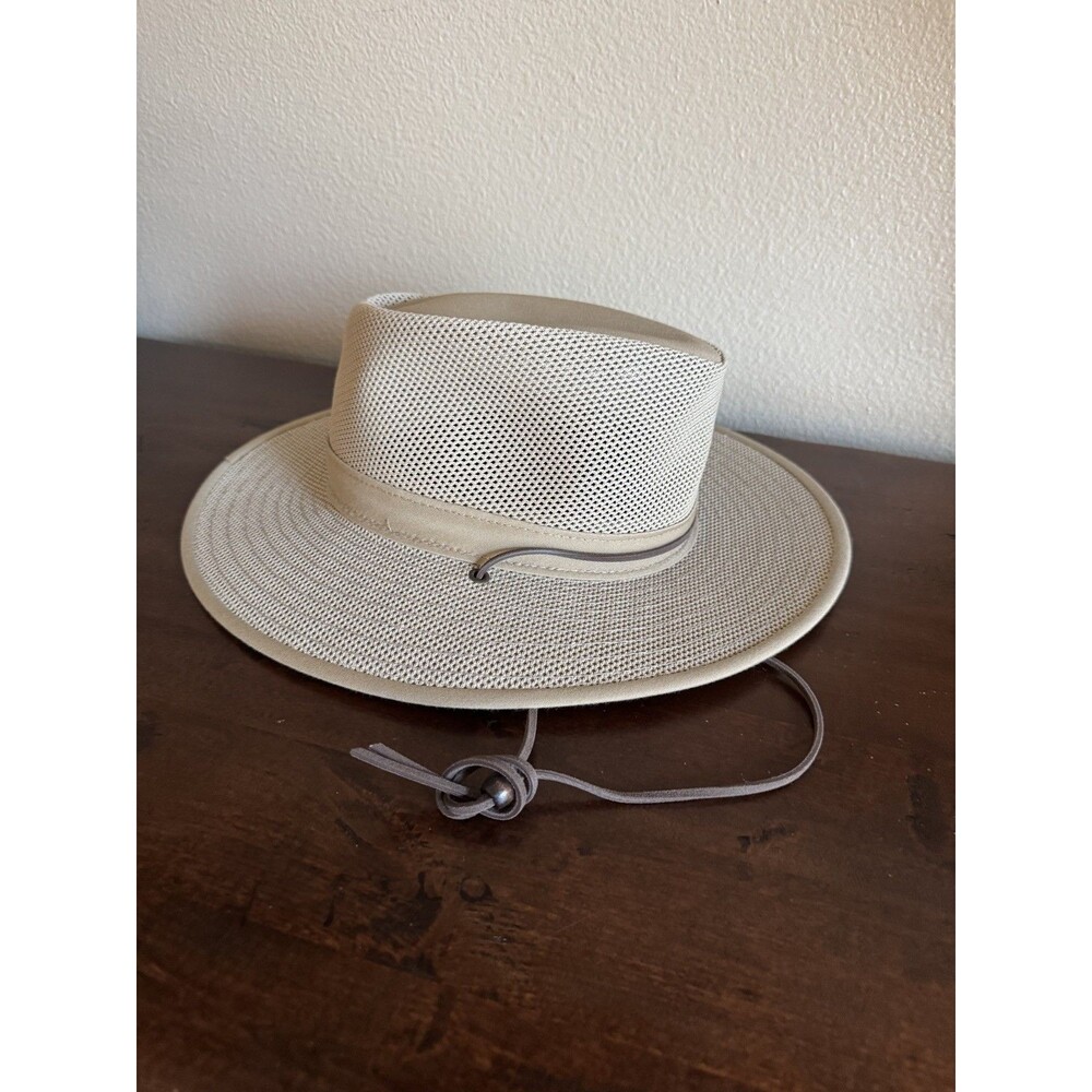 HENSCHEL Breezer Mesh Fedora Sun Safari Hat Men's Med 22 1/4" Tan EUC